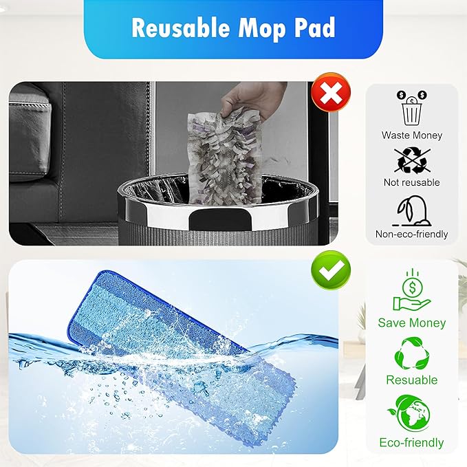 4 Pack Reusable Pads Refills for Swiffer Power Mop, Power Mop Refills for Swiffer PowerMop, Cleaning Stubborn Debris from Wooden Floors