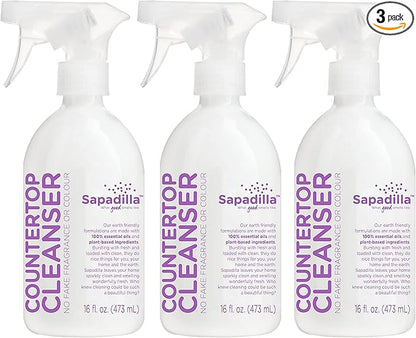 Sapadilla Multi-Surface Countertop Spray - Sweet Lavender + Lime - Made with 100% Pure Essential Oil Blends, Multi-Purpose Household Cleaner, Aromatic, Plant Based, Biodegradable, 16 Ounce (Pack of 3)
