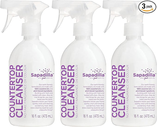 Sapadilla Multi-Surface Countertop Spray - Sweet Lavender + Lime - Made with 100% Pure Essential Oil Blends, Multi-Purpose Household Cleaner, Aromatic, Plant Based, Biodegradable, 16 Ounce (Pack of 3)