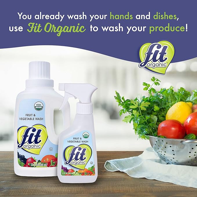 FIT Organic Fruit and Vegetable Wash, Spray Bottle, White, Clear, 12 Fl Oz 2 Pack