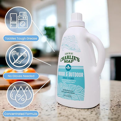 Charlie's Soap Indoor & Outdoor Surface Cleaner Refill (75 Fl. Oz.) Biodegradable Natural Outdoor Cleaning Spray – Safe for Indoor Use (1 Pack)