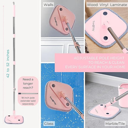 True & Tidy® True Clean Mop and Bucket System, Includes Square Spin, Dual Compartment Mop Bucket and 2 Thick Machine Washable Pads New Upgraded with Side Brush with StickyPro XL Lint Roller