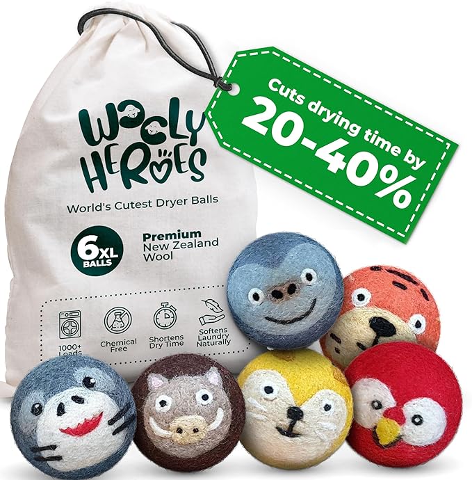 No More Dryer Sheets - Wool Dryer Balls - XL 6-Pack - Eco Dryer Balls - Dryer Balls Laundry Reusable - Softens Laundry Naturally - Reduces Drying Time & Static - with Storage Bag