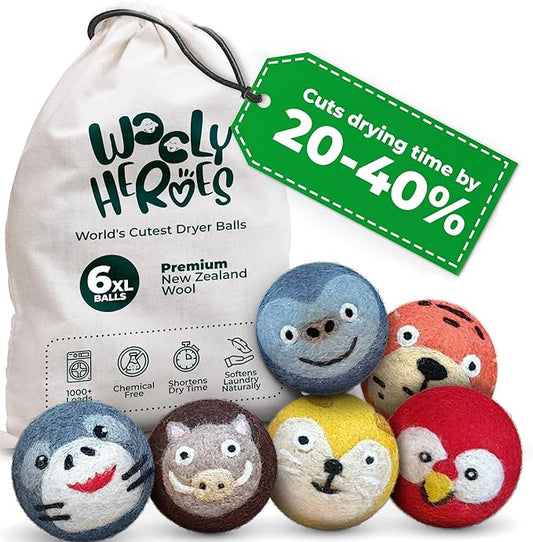No More Dryer Sheets - Wool Dryer Balls - XL 6-Pack - Eco Dryer Balls - Dryer Balls Laundry Reusable - Softens Laundry Naturally - Reduces Drying Time & Static - with Storage Bag