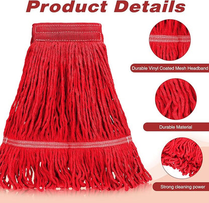 Roshtia 16 Pack Commercial Mop Head Replacements Looped End Wet Heavy Duty Mop Heads Cotton String Mops Industrial Cleaning Refills for Commercial Industrial Home(Red)