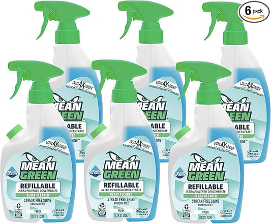 Mean Green Refillable Ultra Powered CONCENTRATE Glass Cleaner, Fresh, 14.3 Ounce, 6 Pack