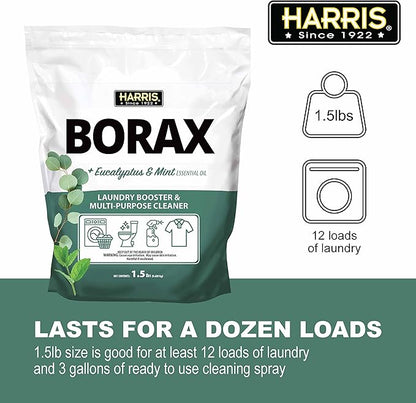 Harris Borax Powder Laundry Booster and Multipurpose Cleaner, 1.5lb (Eucalyptus Mint)