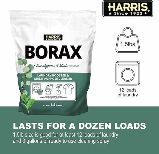 Harris Borax Powder Laundry Booster and Multipurpose Cleaner, 1.5lb (Eucalyptus Mint)