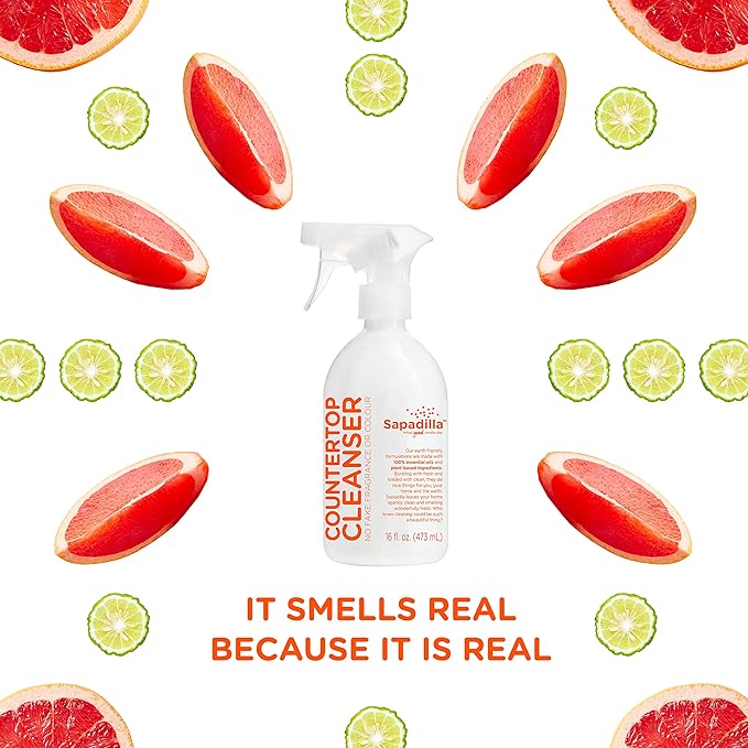 Sapadilla Grapefruit + Bergamot Biodegradable Countertop Cleanser Spray, 16 Ounce, (Pack of 1)