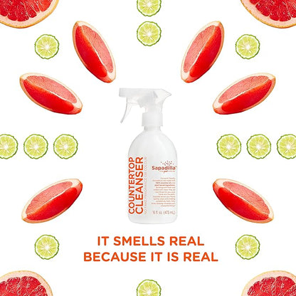 Sapadilla Grapefruit + Bergamot Biodegradable Countertop Cleanser Spray, 16 Ounce, (Pack of 1)
