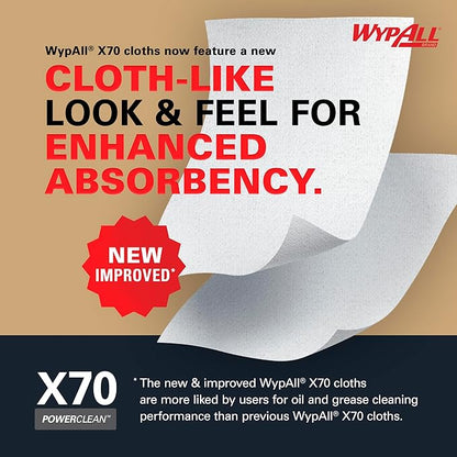 WypAll PowerClean X70 Cloths Medium Duty Wipes (41200), Quarterfold, Long Lasting Towels, White (12 Packs of 76 Sheets, 912 Sheet Total)