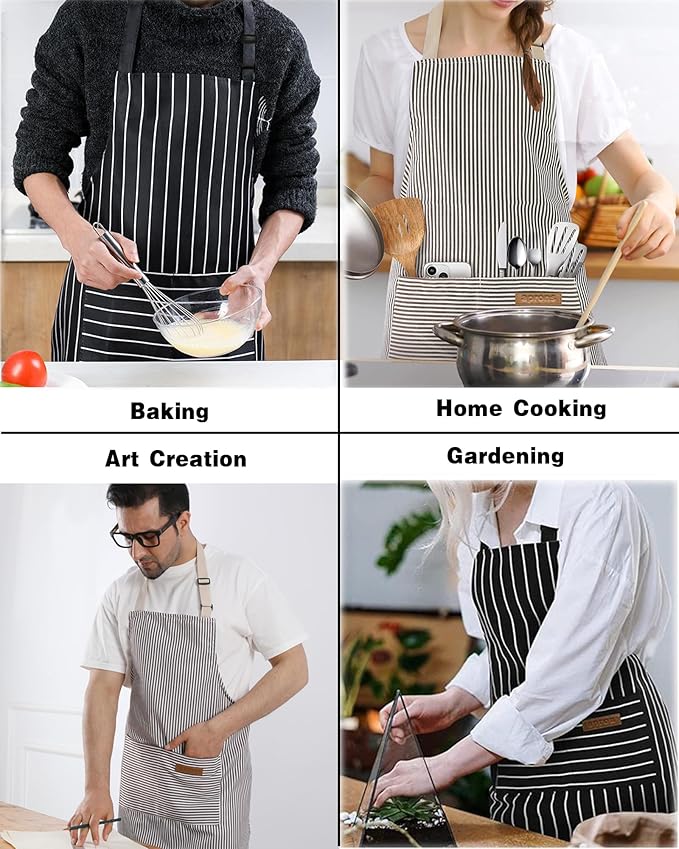 3 Pcs 2-Layer Super Absorbent Bamboo Charcoal Dish Cloths for Dishes, Sinks, Stove，2PCS Kitchen Apron，Unisex Adjustable Bib Aprons 2 Pockets, Water-Resistant Cooking Apron for Baking