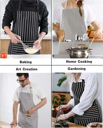 3 Pcs 2-Layer Super Absorbent Bamboo Charcoal Dish Cloths for Dishes, Sinks, Stove，2PCS Kitchen Apron，Unisex Adjustable Bib Aprons 2 Pockets, Water-Resistant Cooking Apron for Baking