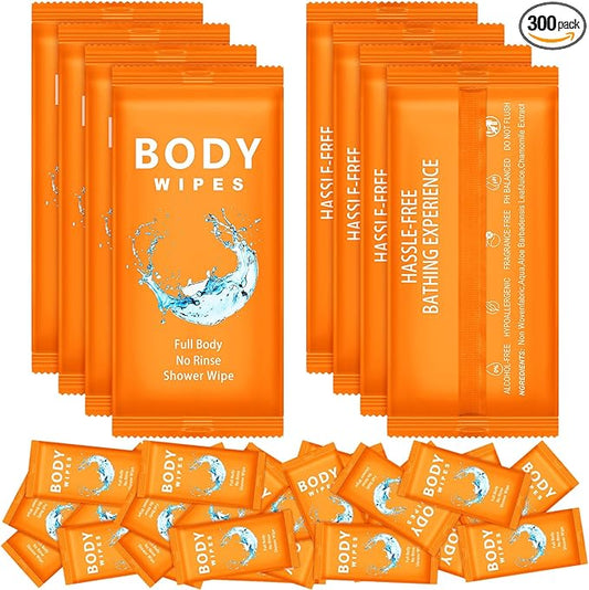 Treela 300 Pcs Bulk Large Body Wipes Individually Wrapped Big Bath Wipes for Adults Bathing No Rinse Shower Bulk Deodorant for Homeless Hygiene Personal Cleansing for Travel Gym(7.09" X 9.84",Orange)