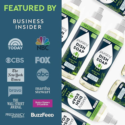 Puracy Natural Dish Soap - Skin-Softening Plant-Based Dishwashing Soap, Non-Toxic Dish Soap, Organic Liquid Dishwashing Detergent Soap (Green Tea & Lime, 16 fl oz, 3 Pack)