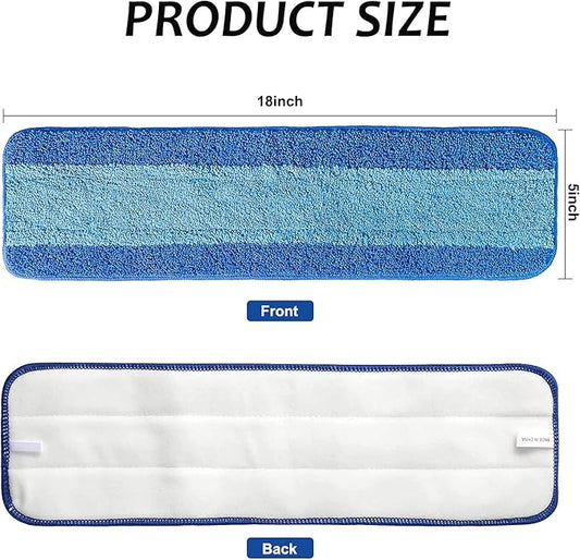 6 Pack Microfiber Mop Pads, 18 Inch Reusable & Washable Cleaning Replacements Pads for Bona Spray Mop, Blue