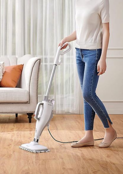 Eureka Multifunctional Steam Mop for Hard Floors and Rugs, Lightweight, Convenient Detachable Handheld Unit, Laminate/Hardwood/Tiles/Carpet/Kitchen, NEM100, White