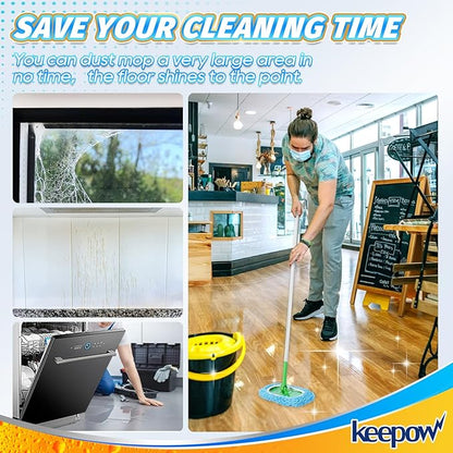 KEEPOW Dry Sweeping Cloths Microfiber Wet Mop Pads Refill Compatible with Swiffer Sweeper Mop Replacement Sweeping Mopping Pad Refills for Hardwood Surface Floor Cleaning, 5 PCS