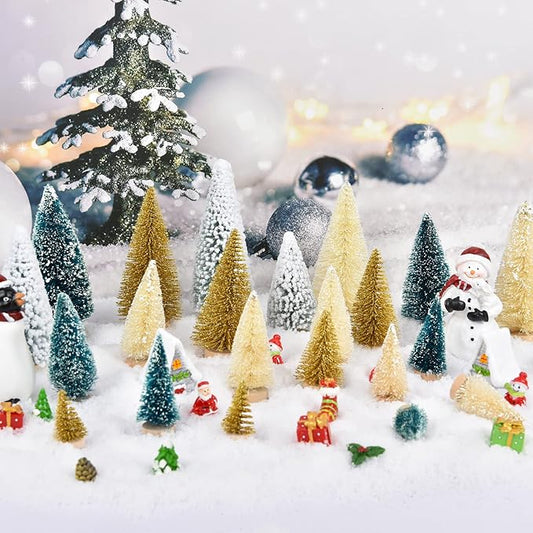 DearHouse 33PCS Artificial Mini Christmas Trees, Mini Pine Tree Sisal Trees with Wood Base Bottle Brush Trees for Christmas Table Top Decor Winter Crafts Ornaments