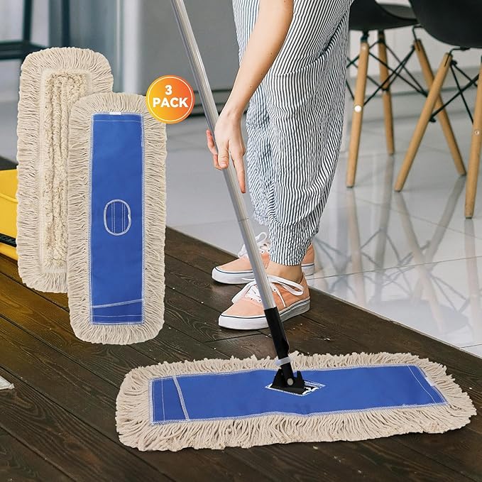 24 Inch Dust Mop Head: Replacement Medium Washable Commercial Sweeper and Janitorial Dust Mop Head Replacement