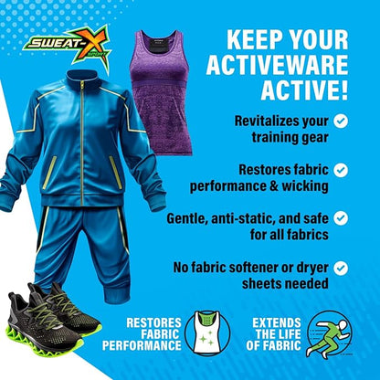 Sweat X Original Activewear Laundry Detergent – Remove the Worst Odors & Toughest Stains – High Performance Sports Wash for Training Gear & All Fabric Types – 45 Loads – 2 Pack