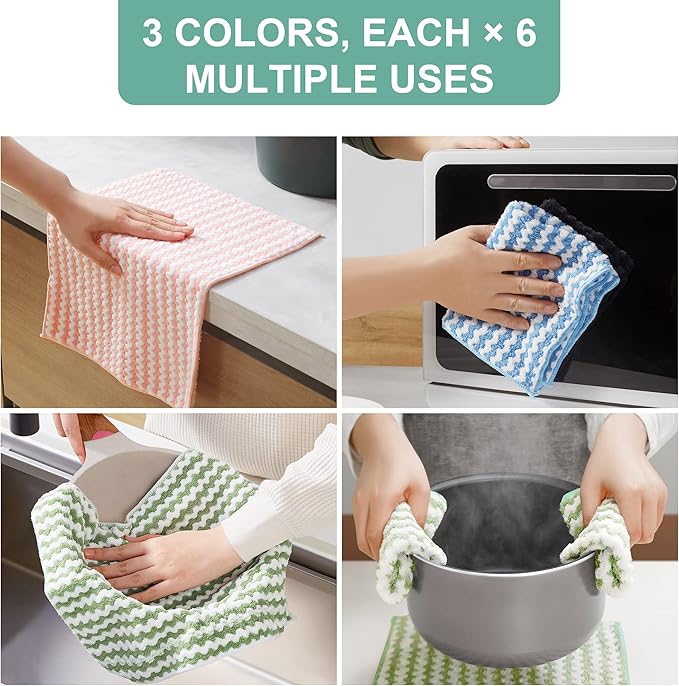 JOYMOOP 18 Pack Microfiber Cleaning Cloth, Kitchen Towels for Dish Drying Washing, Absorbent Streak Free Lint Free Rags for Cleaning, Reusable and Washable Towels - 10" x 10"