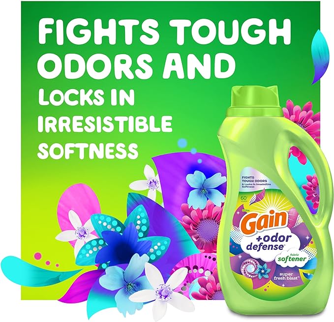 Gain + Odor Defense Liquid Fabric Softener, Super Fresh Blast Scent, 140 oz 190 Loads, HE Compatible