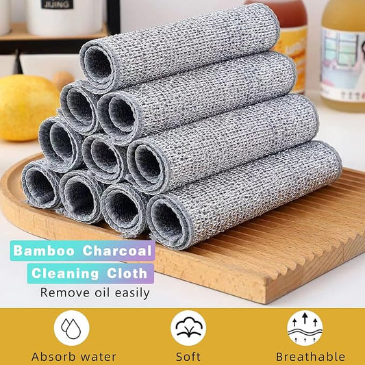 6 Pcs New Upgrade 2-Layer Non Scratch Wire Dishcloth，Super Absorbent Bamboo Charcoal Dish Cloths，Multipurpose Wire Dishwashing Rags for Wet and Dry，Wire Washing Cloth for Dishes, Stove Tops