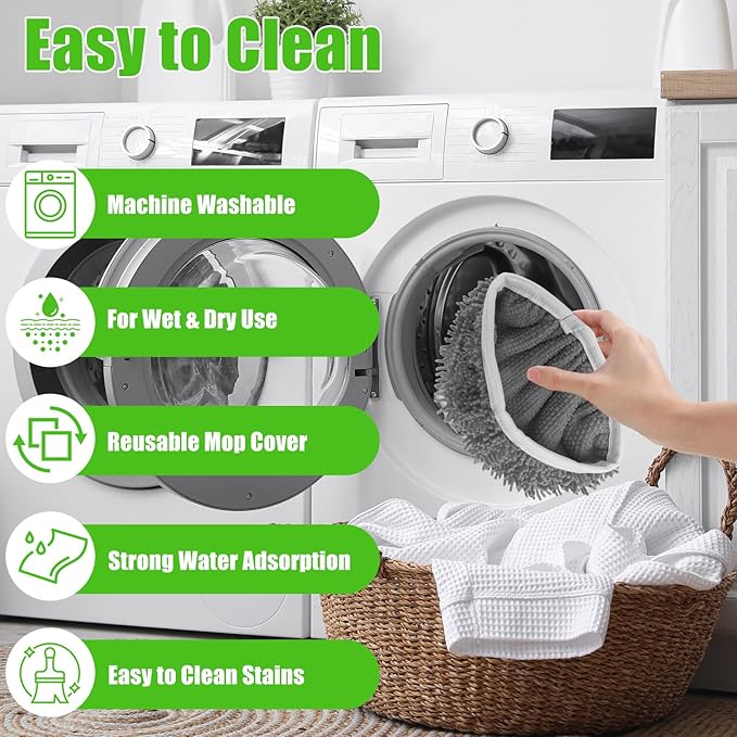 3 Pack Reusable Microfiber Mop Pads Compatible with Swiffer Sweeper Mop (10-12in), Washable Mop Replacement Pads Dry Sweeping Cloths, Flat Dust Mop Refills for Hardwood Floors Cleaning, Grey