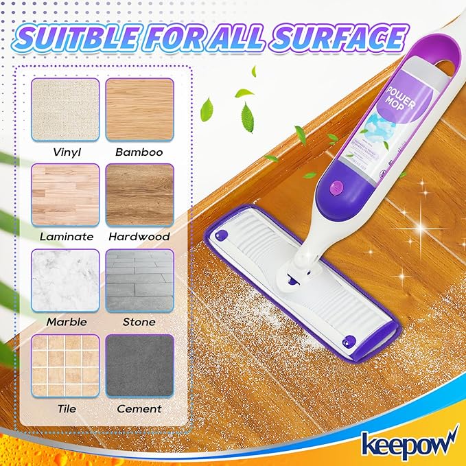 KEEPOW Reusable Power Mop Refill Pads for Swiffer Power Mop, Powermop Mopping Pad Refills for Wood Floor Cleaning, Machine Washable Microfiber Mop Pads for Wet and Dry Use, 2 Pack