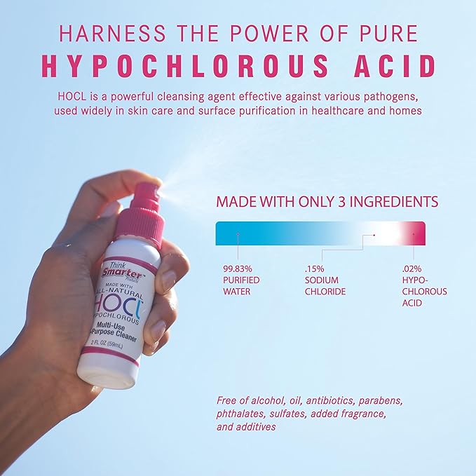 HOCL All-Purpose Cleaner with Hypochlorous Acid, All-Natural Surface Cleaner, & Skin Hydrator 2fl oz Clear Spray