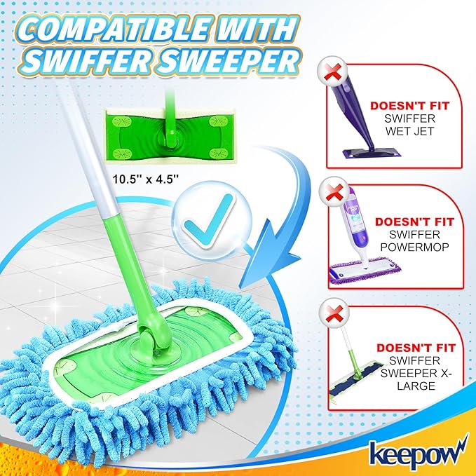 KEEPOW 2+6 Pack Reusable Wet Pads Refills Compatible with Swiffer Sweeper Mop, Microfiber Wet Mopping Cloths for Hardwood Surface Floor Cleaning, Washable Mop Pads & Dry Sweeping Cloths