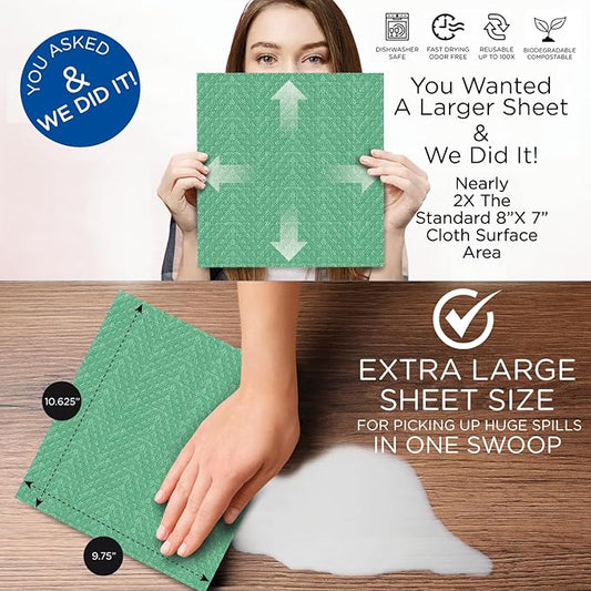 LOLA Swedish Dishcloths on a Roll, 30 Pack, Absorbent Eco Friendly Cellulose Sponge Dish Cloths, Reusable Paper Towels, 11" x 10" Made in Germany