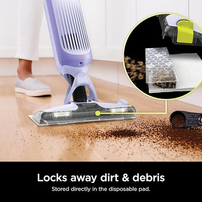 Shark VACMOP Pro Cordless Hard Floor Cleaner, Vacuum and Spray Mop, Powerful Suction, Lightweight, LED Headlights, Includes 4 Disposable Pads, 12oz Multi-surface Cleaning Solution, Lavender, VM252PL
