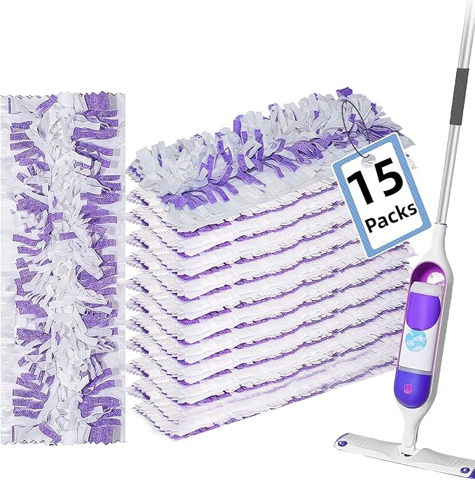 Disposable Mopping Pad Refills for Swiffer PowerMop Multi-Surface Mop and S.wiffer PowerMop Wood Mop, Spray Clean Pads Replacement (Purple -15)