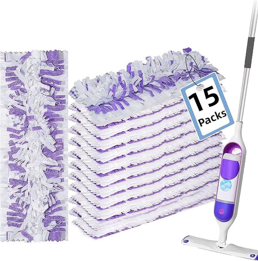 Disposable Mopping Pad Refills for Swiffer PowerMop Multi-Surface Mop and S.wiffer PowerMop Wood Mop, Spray Clean Pads Replacement (Purple -15)