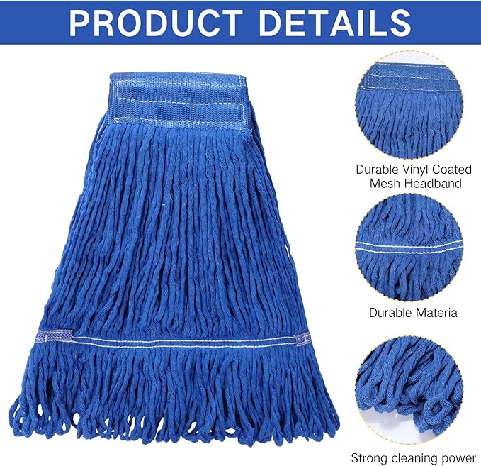Roshtia 16 Pack Commercial Mop Head Replacements Looped End Wet Heavy Duty Mop Heads Cotton String Mops Industrial Cleaning Refills for Commercial Industrial Home(Blue, Yellow)
