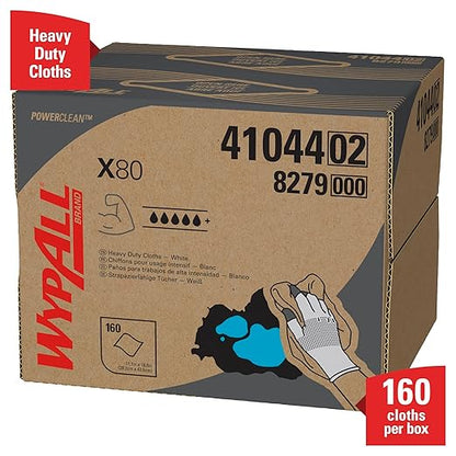 WypAll PowerClean X80 Cloths Heavy Duty Wipes (41044), Brag Box, Extended Use Towels, White (1 Packs of 160 Sheets, 160 Sheet Total)