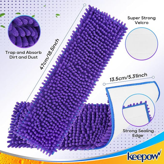 KEEPOW Pet System Microfiber Sweeping Pad for Mop, Replacement Pad for Floor Cleaner Dog & Hardwood Floors, 18 Inch Washable Cleaning & Dusting Pads, Attracts & Picks Up Pet Hair (2 Pack)