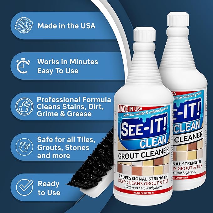 Grout Cleaner 2-Pack with Floor Brush, 32 Fl. Oz. Each, Surface Safe Deep Cleaning Grout & Tile Acid Free Solution & Grout Brush for Tile Floors, Clean