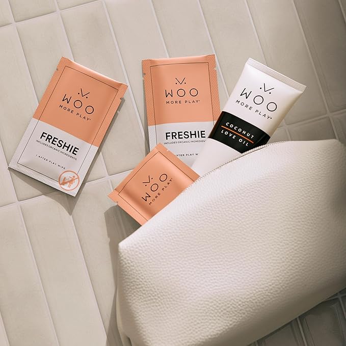 Woo More Play Freshies: All-Natural Feminine Intimacy Towelette Wipes with Coconut Water and Aloe Vera, Promotes Feminine Health & Helps Alleviate Irritation - Vegan and Cruelty Free, 20ct