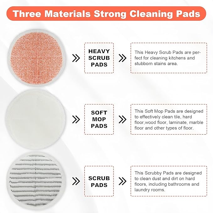 Replacement Pads for Bissell Spinwave Mop: 6 Pads for Bissell Spinwave/Spin Wave/Crosswave,Expert/Pet/Cordless Hard Floor,2124 20393 2039a 20399 2039w 23159 23157 Spin Mop Cleaner Scrub/Scrubber Pads