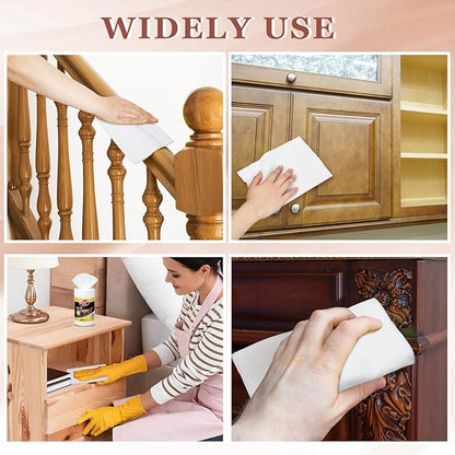 4 Pack Wood Furniture Wipes 240 Count Wood Furniture Cleaner and Polish Wipes Remove Dirt and Grime Buildup Cabinet Cleaner for Wood Surfaces Floors Kitchen Bathroom Cabinet Cleaning