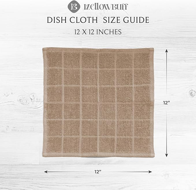 100% Cotton Dish Cloths for Dish Washing, Terry Dish Cloth, Cotton Dish Rags, 6 Pack, Super Soft and Absorbent, 12"x12" inches, Reusable Cleaning Cloth, TAN Dish Cloth