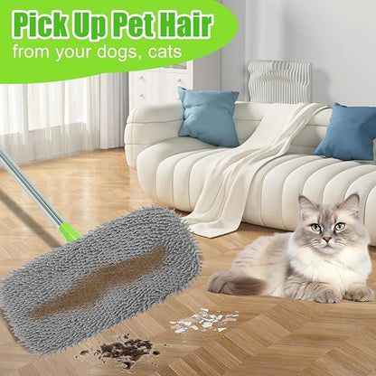 3 Pack Reusable Microfiber Mop Pads Compatible with Swiffer Sweeper Mop (10-12in), Washable Mop Replacement Pads Dry Sweeping Cloths, Flat Dust Mop Refills for Hardwood Floors Cleaning, Grey