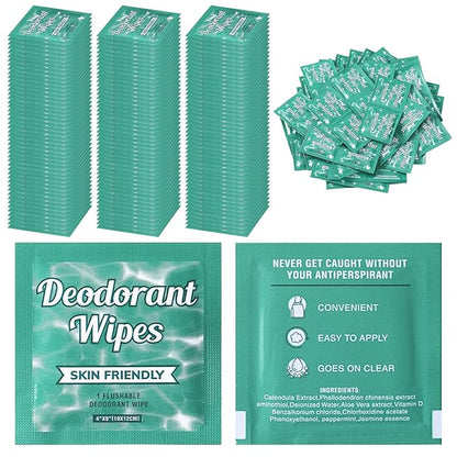 Timgle 100 Pcs Travel Deodorant Wipes Individually Wrapped Armpit Antiperspirant Deodorant Sweat Body Wipes for Women Men Teens Sports Travel Cleanse Skin and Underarm Excessive Sweating (Jasmine)