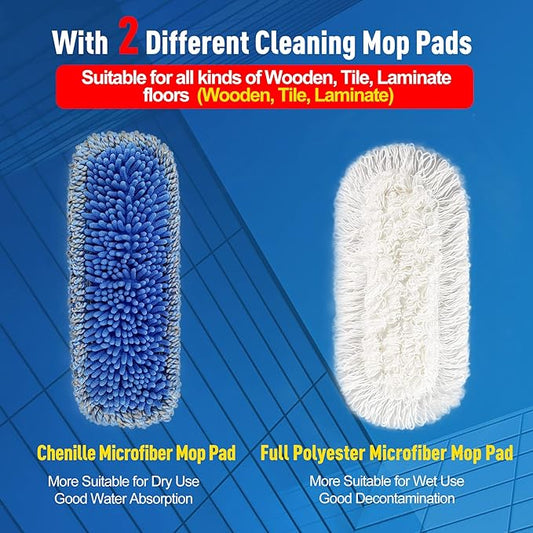 Dust Mop for Floor Cleaning Microfiber Professional Dry & Wet Flat Mops for Tile Floors with a Extra Chenille Refill Mopping Pad for Hardwood,Tile,Marble Floor