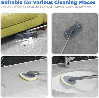 Detachable Broom Mop Combo for House Cleaning, Collapsible Broom and Mop for RV, Home, Dorm, Foldable, Extendable Pole, Fiber Duster, Window Squeegee, Window Scrubber