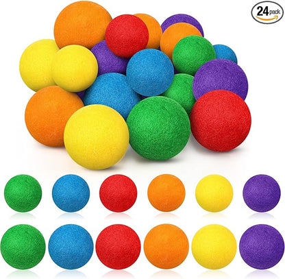 24 Pack Wool Dryer Balls, 3.15'', 2.4'' Reusable Laundry Balls Wool Balls Natural No Lint Fabric Softener Balls for Clothing Wrinkles(Rainbow)