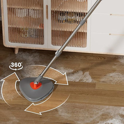 Dual Chamber Spin Mop and Bucket System, Mop Bucket Separate Dirty Water, Mop and Bucket Set with Self-Wringing 360° Rotating Mop Head, Includes 4 Washable Microfiber Mop Pads. (Orange)